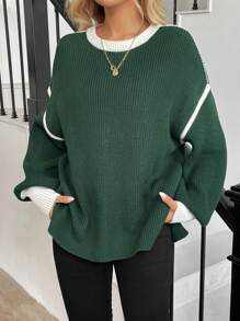 SHEIN LUNE Women's Casual Colorblock Christmas Crewneck Split Hem Basic Sweater, Autumn & Winter - Multicolor - View 5