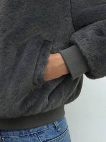 Maija Chaqueta de béisbol de felpa cómoda para mujer, para otoño/invierno - Gris Oscuro - Ver 3