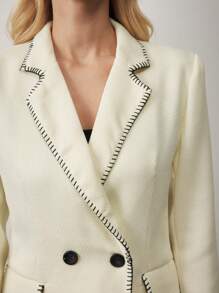 BizChic Women's Elegant Tweed Embroidered Contrast Trim Blazer - White - View 5