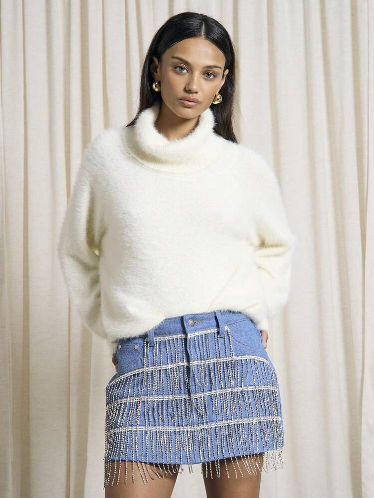 AiiRZ Rave Diamante Tassel Denim Mini Skirt