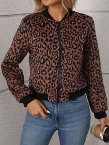 SHEIN LUNE Women's Autumn Leopard Print Stand Collar Cropped Zipper Casual Jacket Fall Cloth For Women - Multicolor - View 5