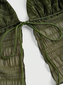 SHEIN ICON Split Hem Tie Backless Mesh Halter Y2k Top - Olive Green - View 4