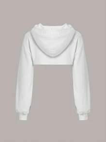 SHEIN EZwear Women's Drawstring Hooded Crop Sweatshirt,Long Sleeve Tops In Fall/Winter