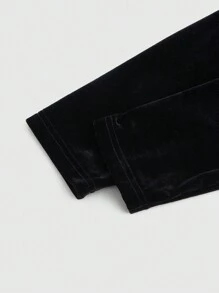 ROMWE Goth 天鹅绒对比蕾丝系带前短款上衣，学校 - 黑色 - 查看 3