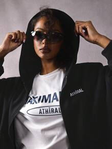 Athîral 女式刺绣宽松夹克拉链门襟运动衫 - 黑色 - 查看 4
