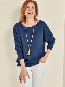 EMERY ROSE Plus Solid Color Crew Neck Casual Versatile Long Sleeve Pullover Sweater Knit Pullover Fall Winter - Navy Blue - View 6