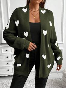 Franclia 大码长袖开衫，带心形图案细节，简约风格休闲日常穿着，适合冬季