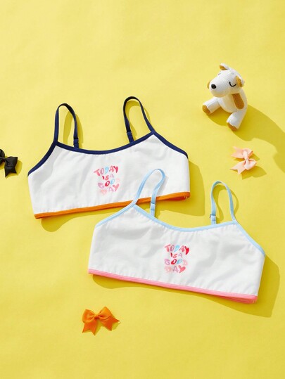 2pcs Girls Casual Comfortable Letter Graphic Underwear Set