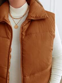 SHEIN Frenchy Plus Size Autumn/Winter Casual Warm Zip-Up Sleeveless Padded Vest