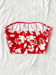 Soleia 女士橙色碎花休闲短款吊带背心，适合度假 - 紅色 - 查看 2