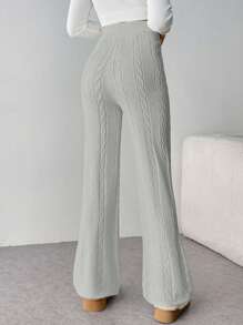 SHEIN Privé 女式扭纹针织阔腿冬裤 - 灰色 - 查看 2