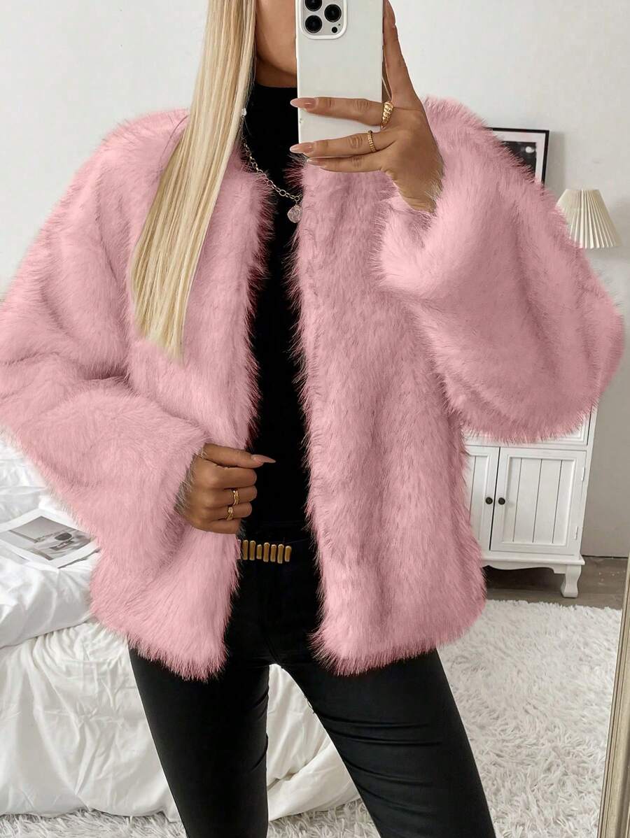 Chiquease 女士时尚街头潮流蓬松夹克，秋冬 - 粉色 - 查看 1