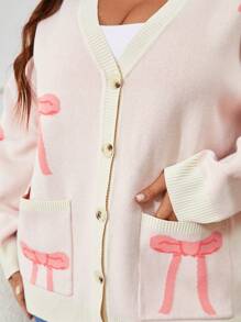 SHEIN VCAY Cárdigan informal con hombros caídos, manga larga y patrón de moño, de un solo abotonadura, para mujeres de talla grande, otoño/invierno