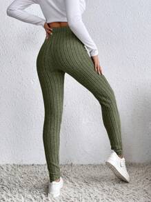SHEIN Frenchy Leggings sin costuras, elásticos de cintura, con acanalado de unicolor