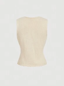 SHEIN MOD Women's Bowknot Knit V-Neck Sleeveless Front Tie Sweater Vest Top