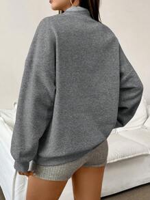 INAWLY Losse casual staande kraag half-rits hoodie sweatshirt voor dames