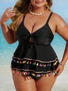 Swim Lushoire 大码纯色简约 2 件装比基尼夏季 - 黑色 - 查看 3