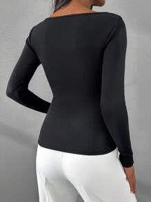 RueChic Pearl Detailed Black Long Sleeve Top - Black - View 2