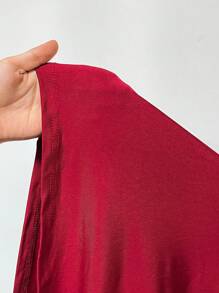 SHEIN Privé 大码女式 3D 花朵爱心/情人荷叶边系带抽绳长袖紧身情人节紧身迷你连衣裙，秋冬 - 紅色 - 查看 7