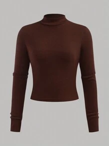 Girlism Set de 4 camisetas de manga larga con cuello alto, estilo corto, de punto, casuales y versátiles en colores blanco, albaricoque, marrón y negro para adolescentes, compra 1 y lleva 3 gratis - Multicolor - Ver 7