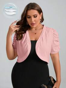 SHEIN Clasi Plus Puff Sleeve Open Front Crop Jacket Winter Fall Autumn - Dusty Pink - View 1