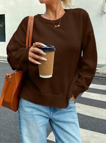 INAWLY إمرأة كنزة صوفية بياقة مستديرة وأكمام طويلة لون أحادي بتصميم بسيط، كاجوال للارتداء اليومي