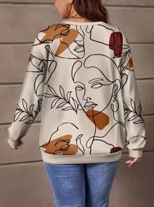 SHEIN LUNE 大码女式休闲简约印花卫衣，秋冬季 - 彩色 - 查看 4