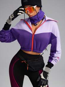 Innovista Women Cropped Loose Fit Zip Up Colorblock Sports Jacket, Windproof Jacket, Autumn Matching Outfits Workout Gym & Daily Casual Workout Jacket,Camping Running Outdoor,Going Out Tops ,Back To School,Zip Up Jacket,Cropped Sweatshirt,Workout Women Tops,Fall Woman Outfits,Purple Jacket,Cold Weather Clothes