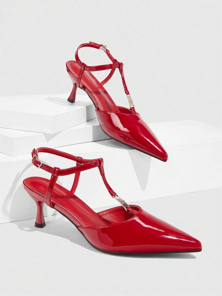 CUCCOO CHICEST 女士红色高跟时尚浅口鞋，带后带，适合圣诞节和新年假期氛围，秋冬季 - 紅色 - 查看 1