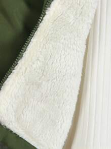 SHEIN 男童休闲连帽加厚棉服外套，冬季 - 軍綠色 - 查看 5