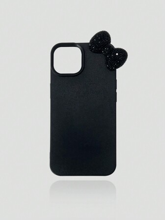 Kawaii Stylish Glitter Bowknot Patterned Black Silicone Phone Case Compatible With Iphone 13 Pro Max, XR, 7/8 Plus, 12, Suitable For Men And Women