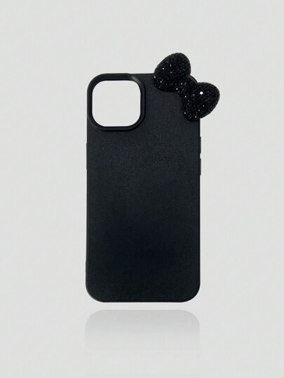 Kawaii Étui de téléphone en silicone noir avec motif nœud papillon pailleté, compatible avec iPhone 13 Pro Max, XR, 7/8 Plus, 12, convient aux hommes et aux femmes