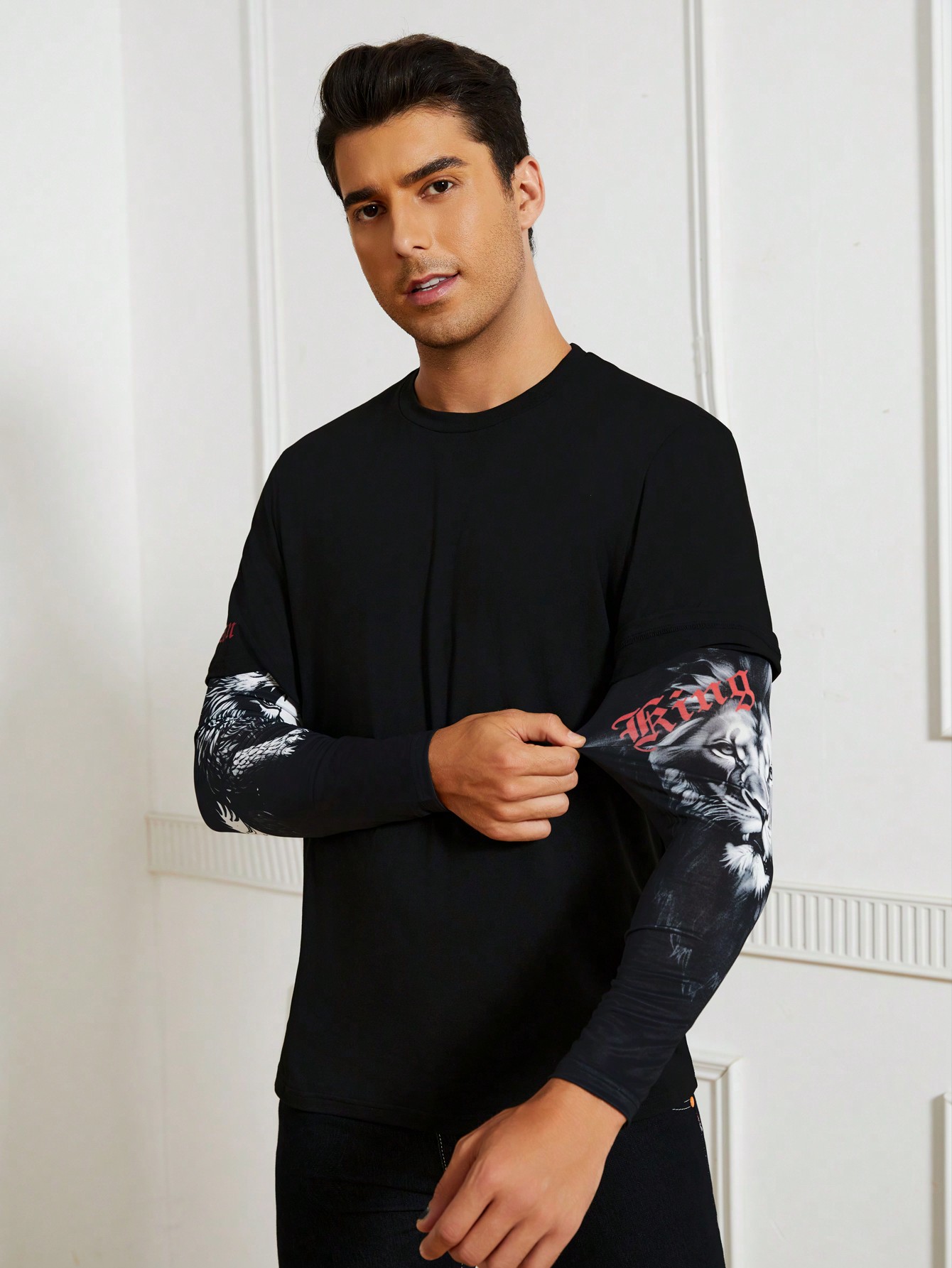 Manfinity Dauomo Men's Lion Print Breathable Quick Dry Sports T-Shirt, For Running And Outdoor Activities