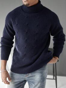 Manfinity CityGents 1 pieza Suéter casual de cuello alto, manga raglán y manga larga de unicolor para hombre, apto para otoño/invierno
