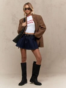 MISSGUIDED Plaid Check Wool Blend Oversized Double Breasted Blazer Herringbone Office Business Casual Professional Winter Autumn Fall