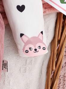 SHEIN Baby Girl Cute Cartoon Animal Print Patchwork Ruffle Hem Long Sleeve Jumpsuit, Autumn