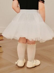 Souflis Souflis Baby Girls Elegant Multilayer Tulle Puff Princess Skirt Ballet Tutu Skirt, Dance Outfit - White - View 2