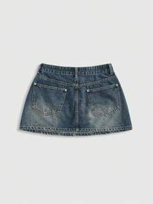 ROMWE Grunge Punk Women's Rhinestone Star Embellished Denim Mini Skirt - Blue - View 2
