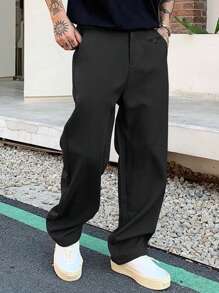 Claim Dot Pantalones de traje informales con bolsillo con cremallera de unicolor para hombre