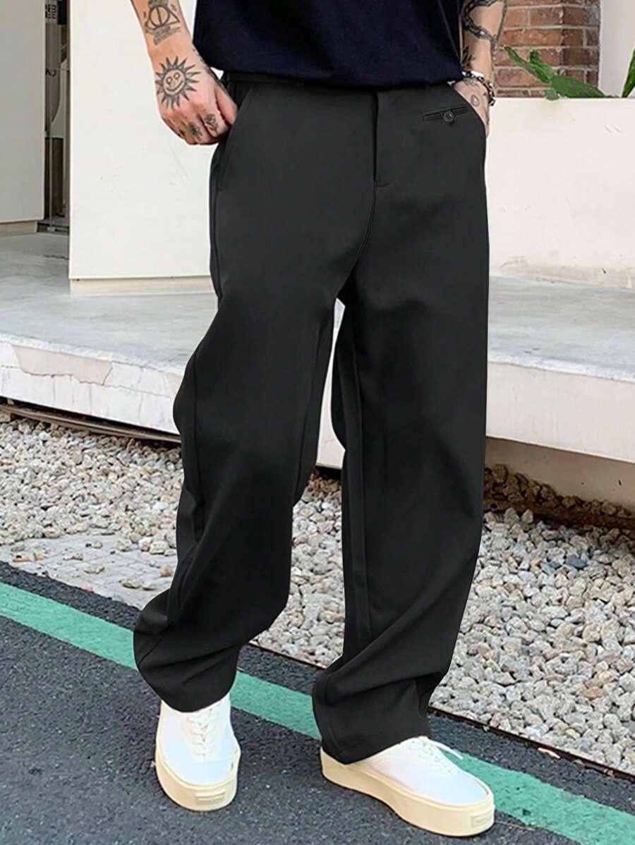 Claim Dot Pantalones de traje informales con bolsillo con cremallera de unicolor para hombre