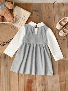 Vestido casual ajustado de niña pequeña, de grosor medio en gris, para actividades y salidas, para primavera/otoño - Gris - Ver 2