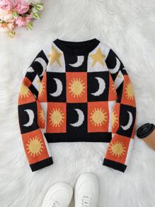 Teens Girls Crew Neck Long Sleeve Graphic Detail Casual Sweater
