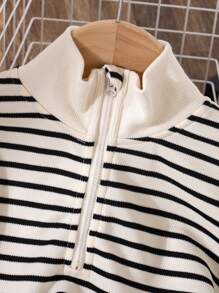 Váy dài tay dệt kim sọc thường ngày cho bé gái, váy sọc mùa thu/đông cho trẻ em, váy dài tay cho bé gái - Nhiều màu - Xem 5