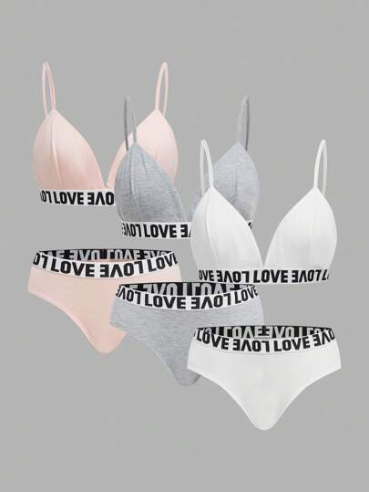 SHEIN 6-częściowy zestaw dla nastolatek zawiera minimalistyczny wygodny biustonosz z elastycznym dekoltem w serek i pasujące trójkątne majtki, codzienny zestaw bielizny