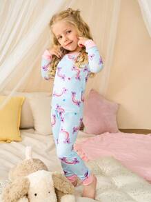 SHEIN 2pcs Baby Girls Rainbow Bear Print Snug Fit Long Sleeve Top And Leggings Loungewear Set, Fashionable & Cute - Multicolor - View 3