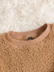 Manfinity VCAY 针织毛绒泰迪熊宽松落肩圆领套头衫，外出蓬松长袖运动衫，适合朋友、丈夫、男朋友的礼物，适合秋冬 - 咖啡棕 - 查看 4