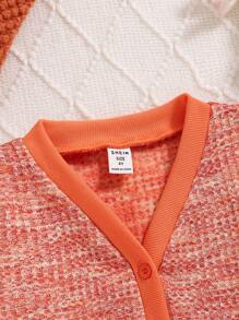 年轻女孩休闲舒适缎面彩色针织开衫，单排扣保暖夹克，秋冬季 - 橘色 - 查看 3