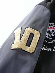 Aesthetic Post 男士休闲户外撞色字母植绒棒球夹克，秋季 - 黑色 - 查看 6