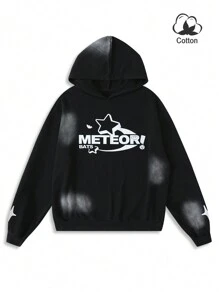 Manfinity EMRG Men's Long Sleeve Letter Print Minimalist Hoodie, Casual For Daily Wear - Black - View 1