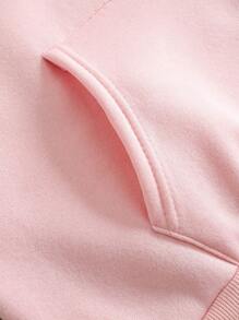 INAWLY Áo nỉ trùm đầu in chữ dài tay tối giản dành cho nữ, mặc thường ngày - Hồng - Xem 5